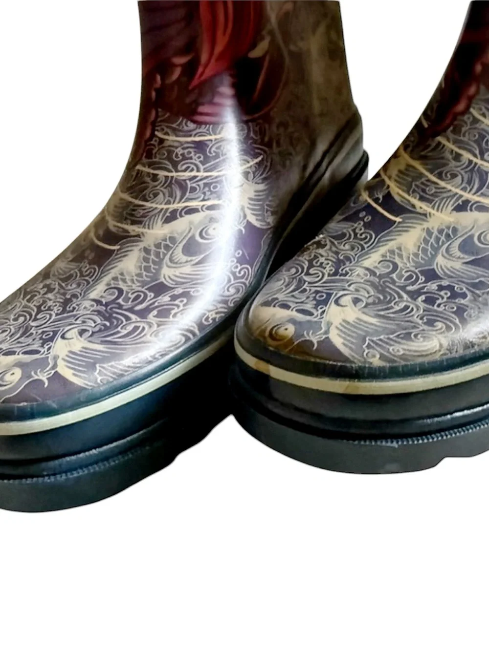 VINTAGE Y2K ED HARDY Koi Print Original Rain Snow Boots Size 7
